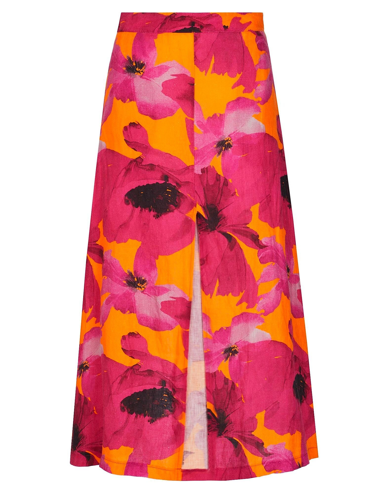 

Юбка миди Printed Linen Front Slit Midi Skirt 8 By Yoox, оранжевый