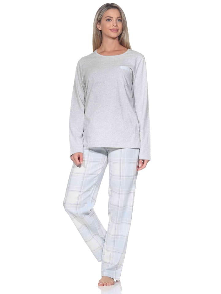 

Пижама из клетчатой фланели с длинными рукавами и серыми пижамными штанами NORMANN, серый