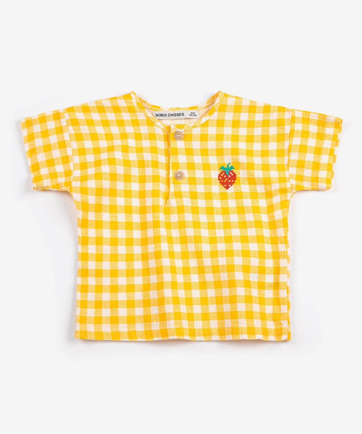 Блузка с коротким рукавом Pixel Strawberry для малышей, бренд Bobo Choses, цвет: клетка