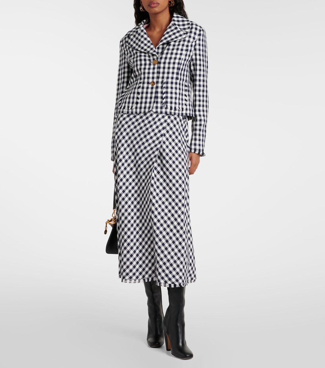 Юбка миди из жаккарда в клетку гингем Etro, Black/Whtie — фото 2