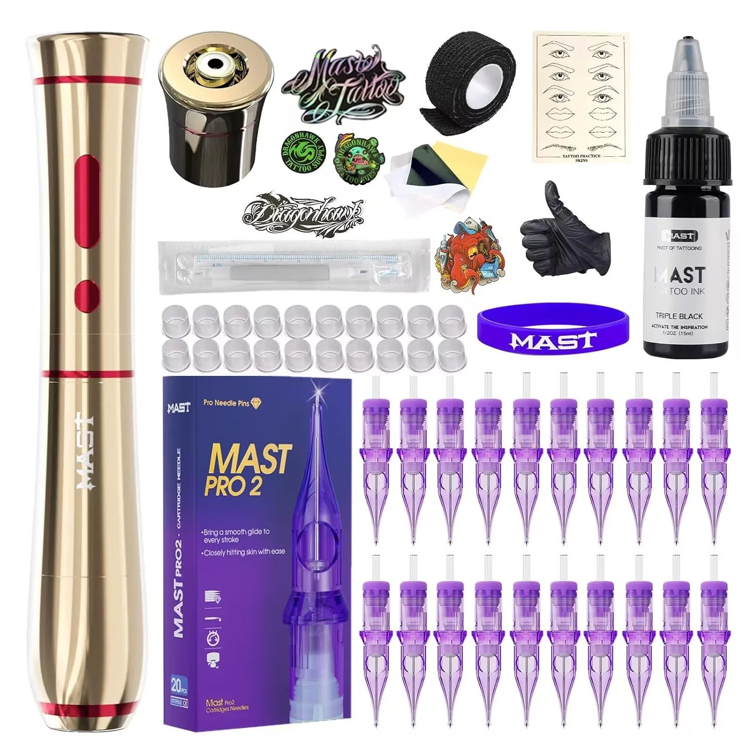Беспроводной роторный тату-аппарат Mast Tattoo P40 для бровей и губ, золотой Mast Tattoo