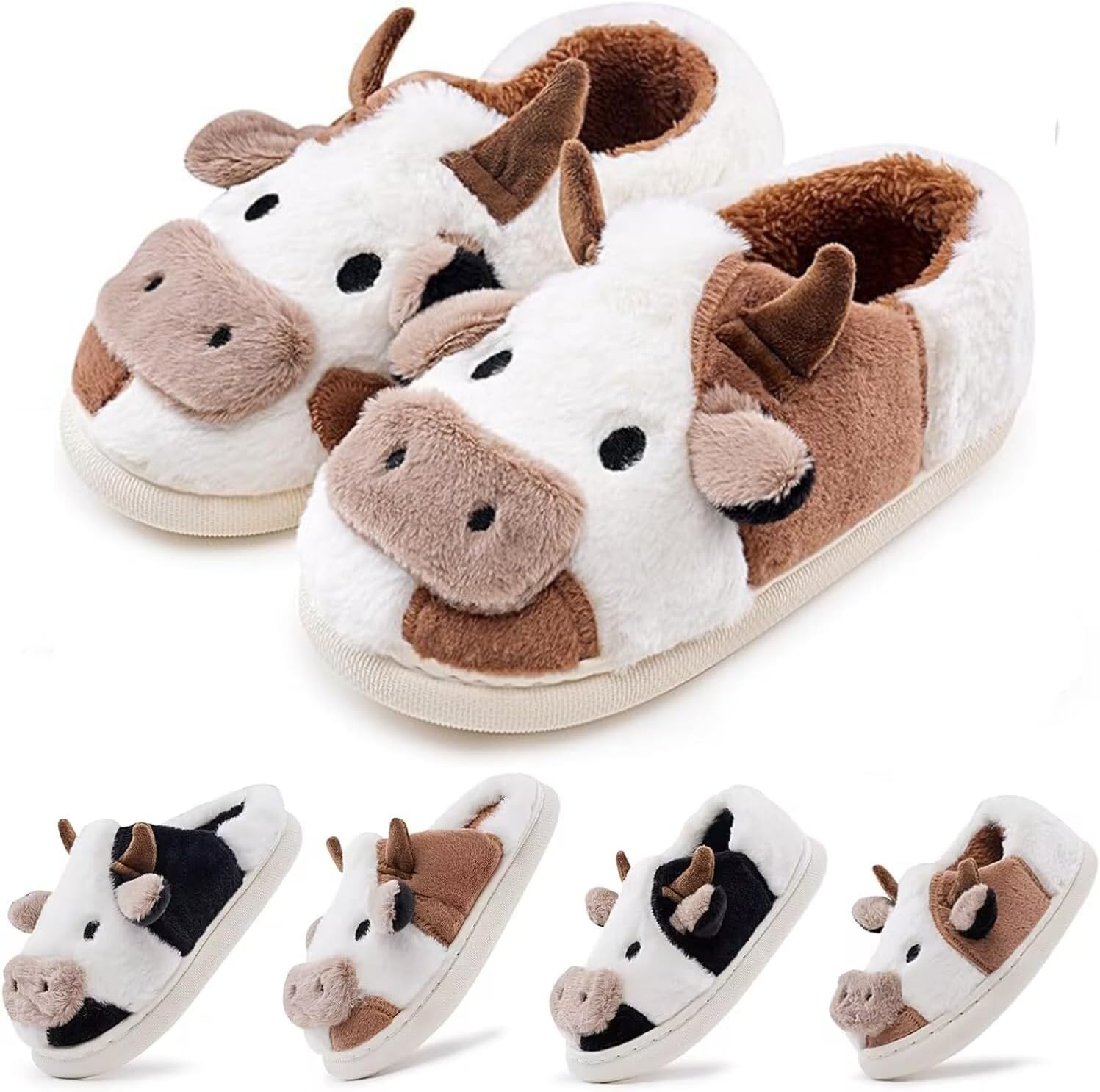 

Детские тапочки с коровкой, милые плюшевые домашние тапочки для мальчиков и девочек, противоскользящие, для дома и улицы V Opxin, коричневый