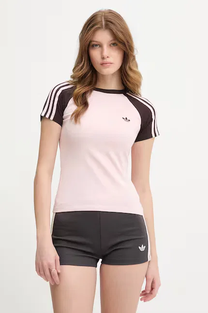 Футболка с длинным рукавом модель с лампасами Adidas Originals, розовый