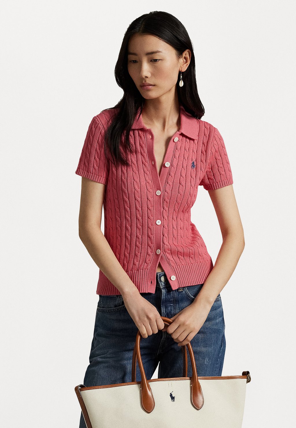 

Кардиган CABLE COTTON SHORT SLEEVE POLO CARDIGAN Polo Ralph Lauren, красный