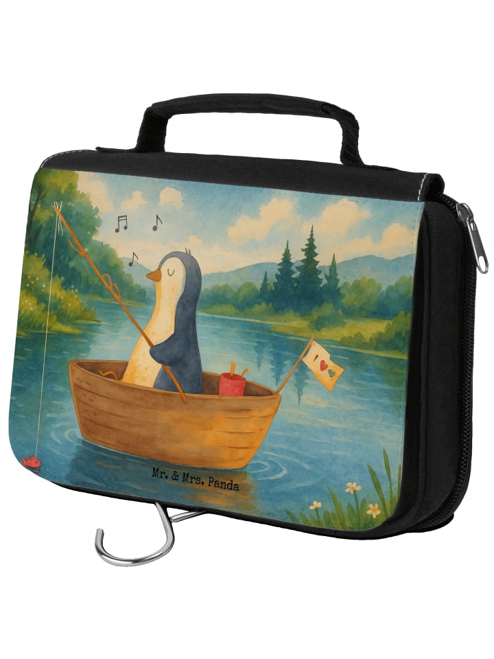 

Mr. & Mrs. Panda Косметичка с изображением пингвина и рыболовной лодки, без слогана, белого цвета