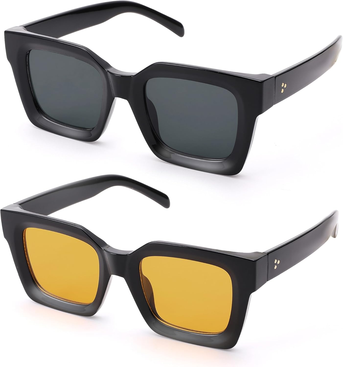 

Солнцезащитные очки Hycredi квадратной формы для женщин и мужчин - ретро-очки с массивной прямоугольной оправой и защитой от УФ-излучения UV400, 2pack - (Black/Grey + Black/Yellow)