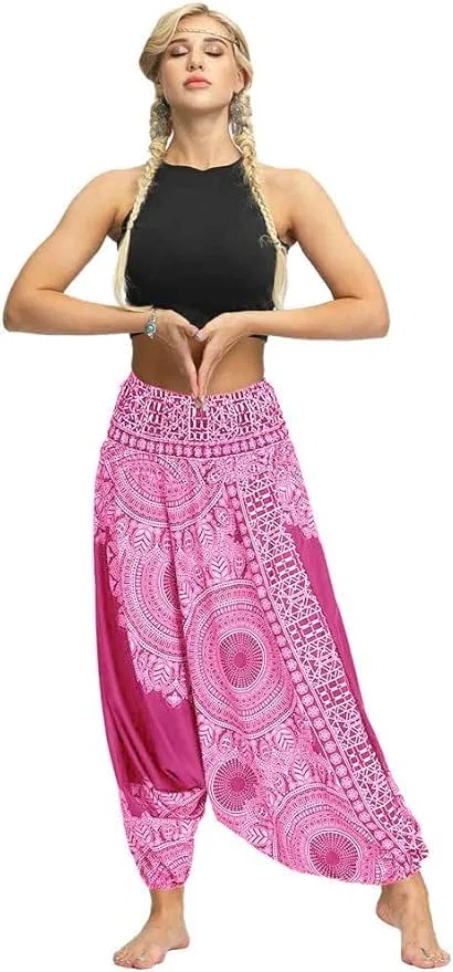 Женские брюки-афгани с принтом павлина, Pink, S-XL — фото 2