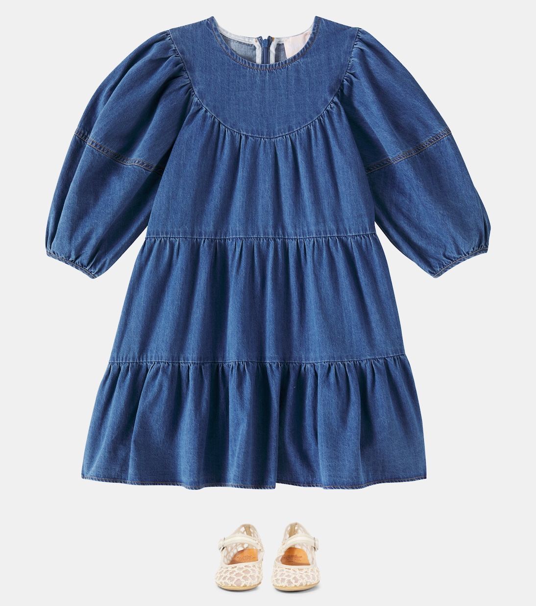 Хлопковое платье из шамбре с рукавами-фонариками Petite Amalie  , Mid Wash Chambray — фото 2