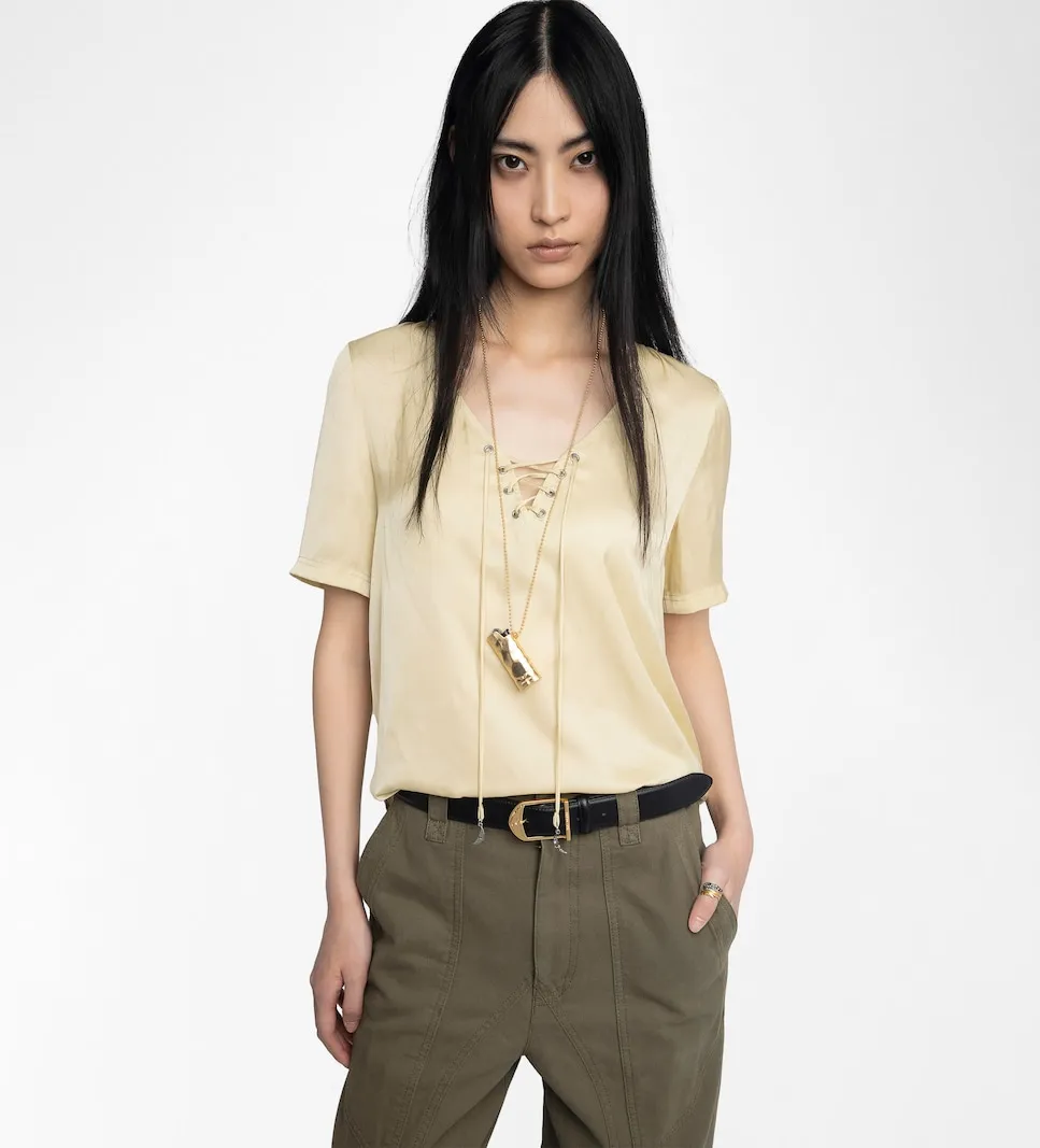 

Женская блузка из атласного сатина с короткими рукавами Zadig & Voltaire, желтый