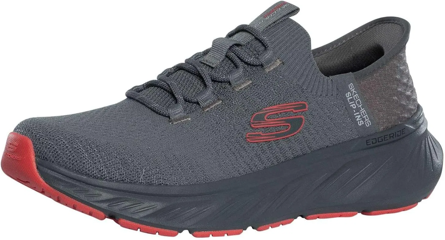 Мужские кроссовки Skechers Edgeride Raygo Hands Free без шнурков, Charcoal Knit Red Trim