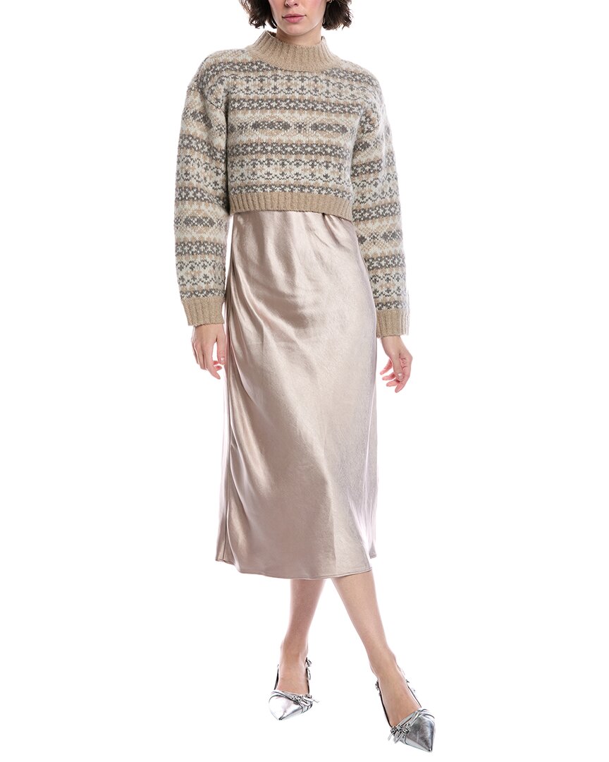 

История дизайна 2-предметный лоу свитер из шерстяной смеси платье-комбинация Design History, бежевый