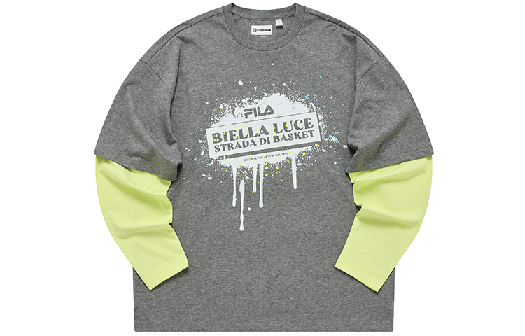 

Футболка унисекс с рукавом дроп-шипдер светло-черного серого цвета FILA FUSION