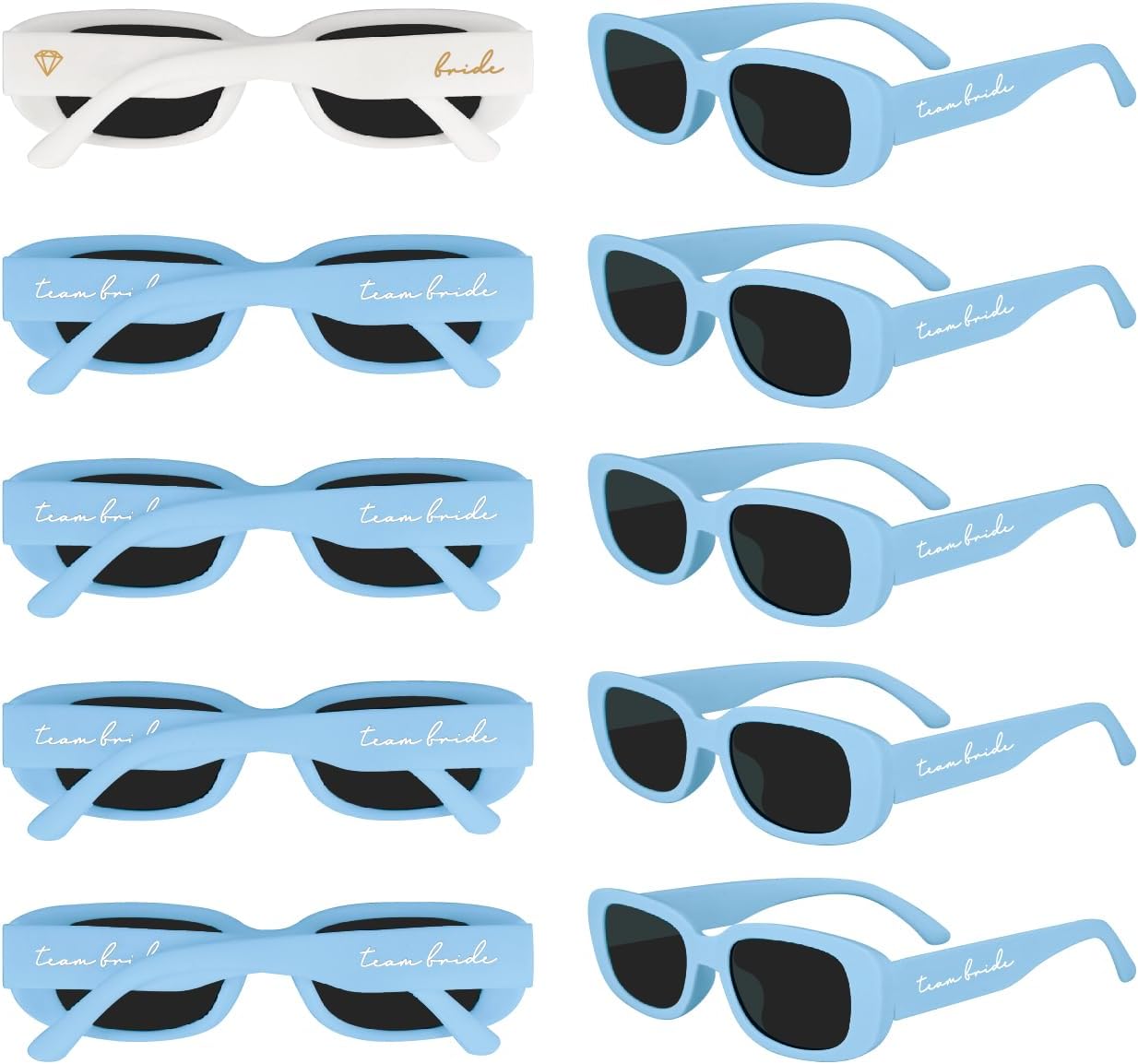 

Набор из 10 винтажных прямоугольных солнцезащитных очков LotsBuyLots для женщин, идеально подходящих в качестве сувениров для девичника или подарков для подружек невесты, Tb-light Blue