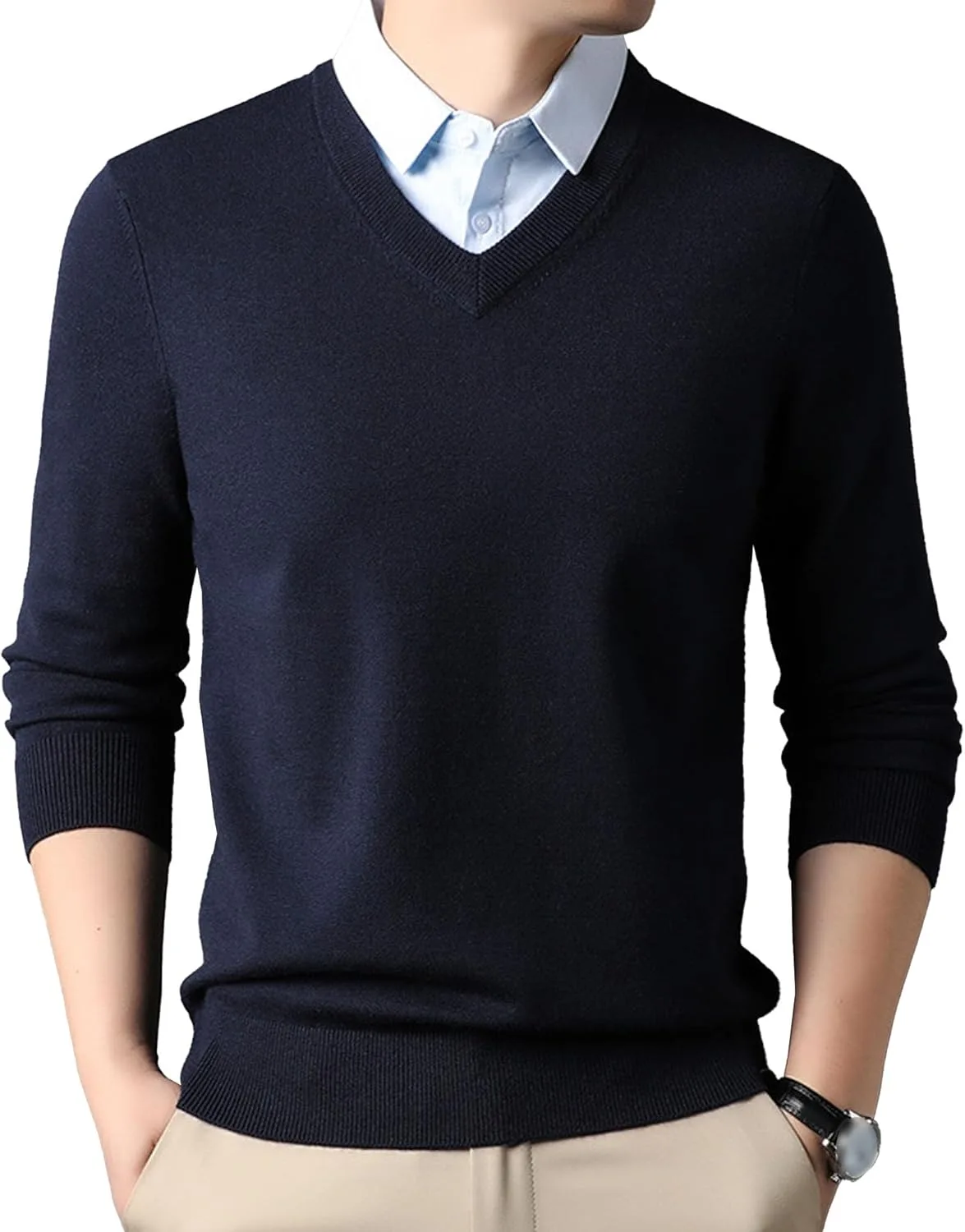 

Мужской вязаный свитер в полоску с пэчворком Slim Fit