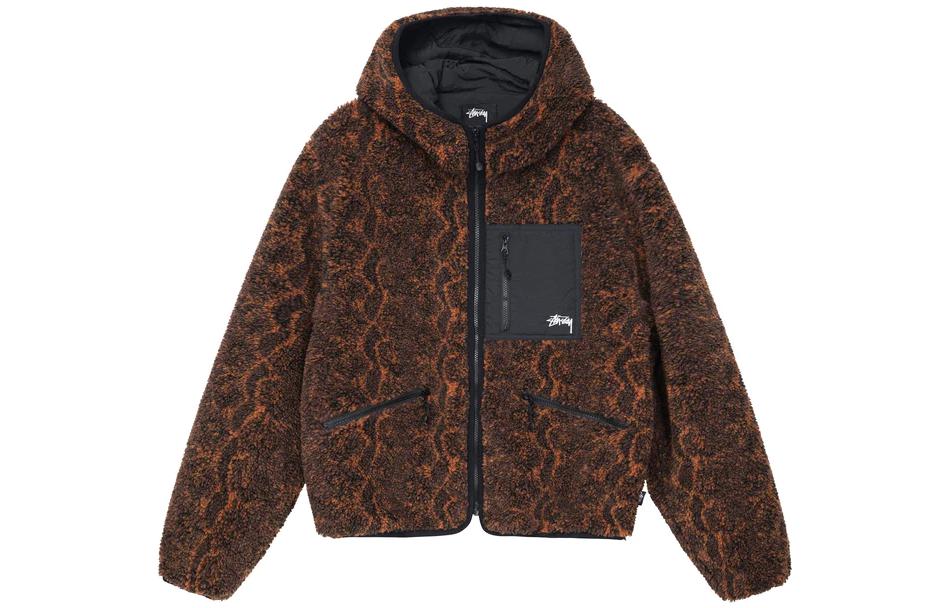 Stussy Змеиный жаккардовый шерповая куртка, Beige Gray — фото 3