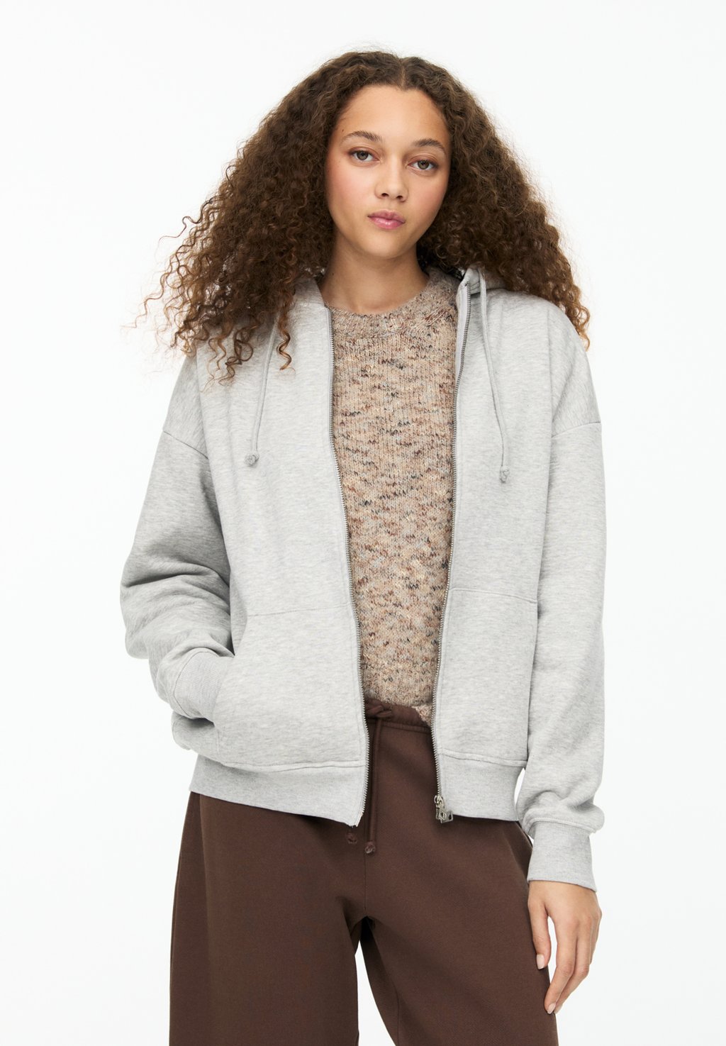 

Толстовка на молнии OVERSIZE PULL&BEAR, светло-серый
