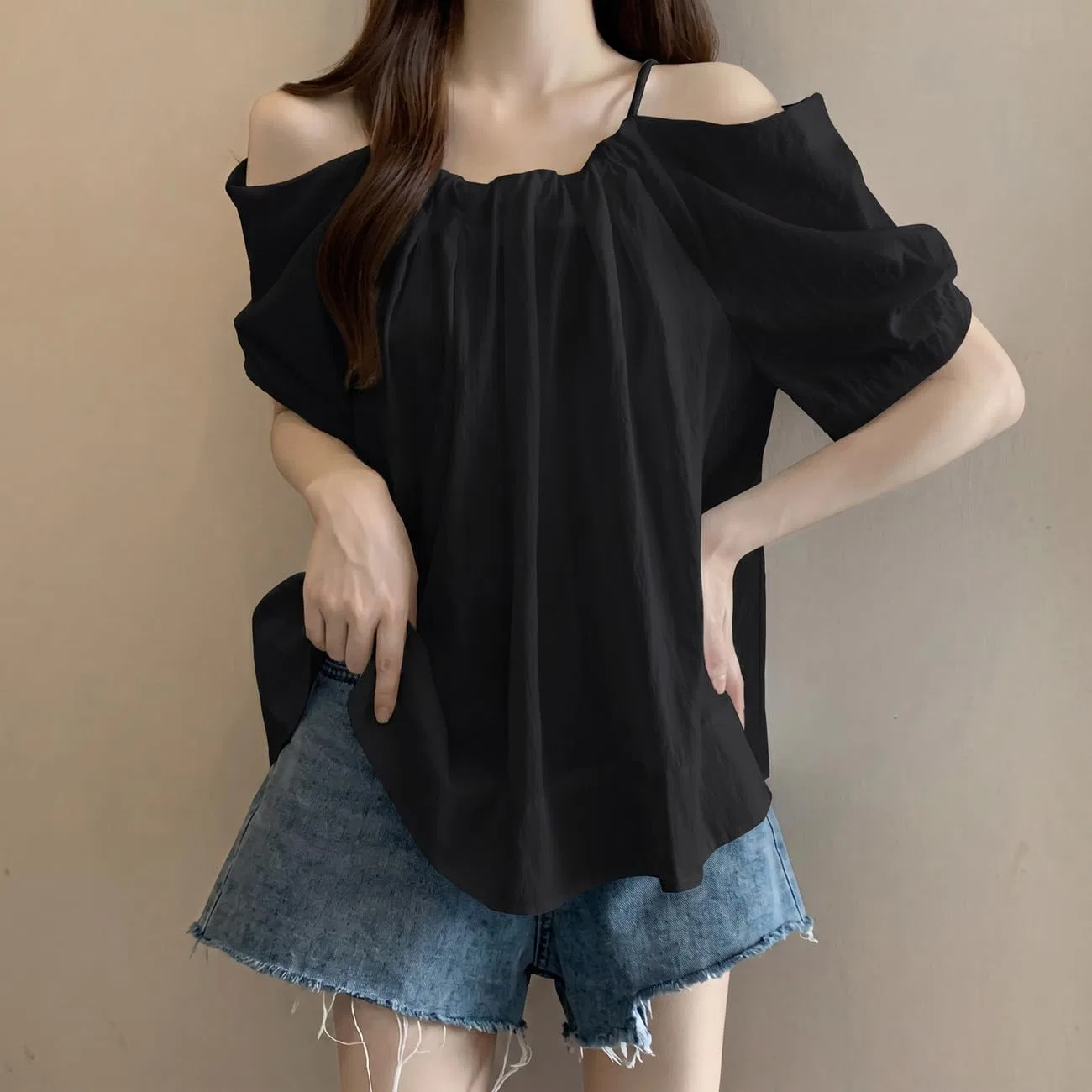 Блуза off-shoulder с бантом, полуприлегающая, голубой — фото 3