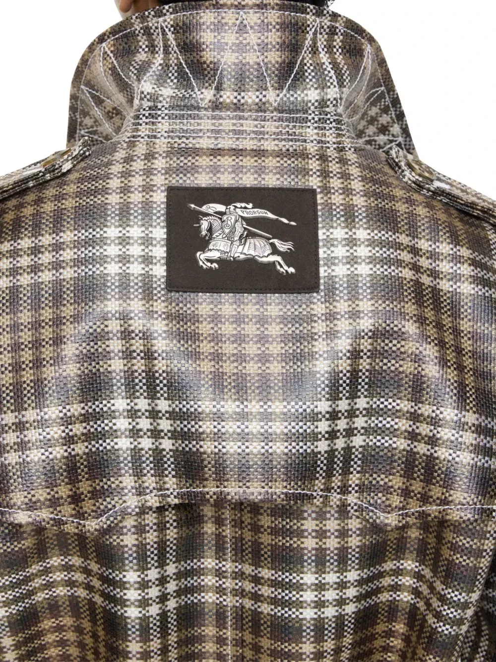 Тренч Burberry Длинный двубортный с клетчатым эффектом рафии, коричневый — фото 4