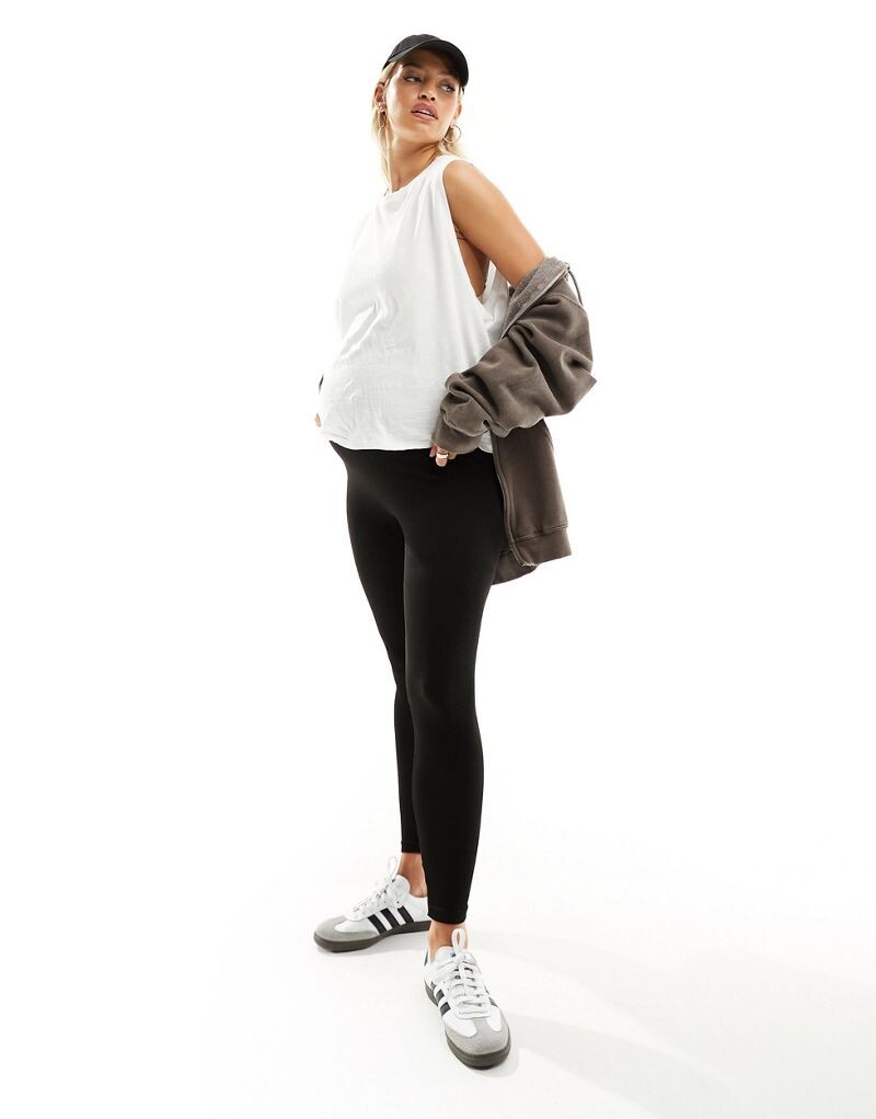 

Vero Moda Maternity - Черные бесшовные леггинсы в рубчик с резинкой на животе