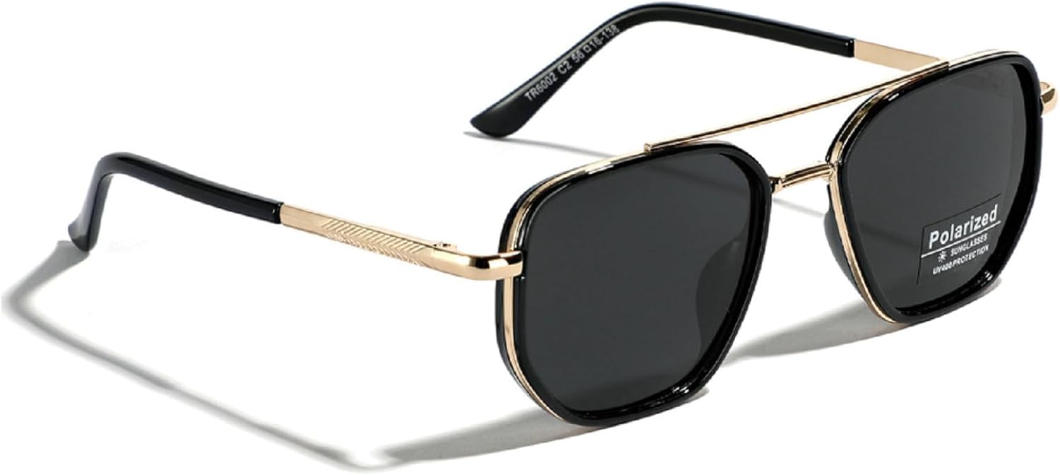 

Ретро-солнцезащитные очки квадратной формы для женщин и мужчин в стиле 70-х, очки-пилот, модные поляризованные солнцезащитные очки с металлическим двойным острием mincl, C1