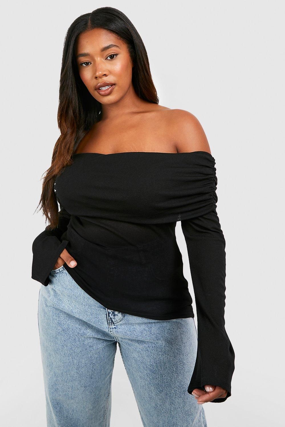 

Топ Boohoo Plus с расклешенными рукавами, черный