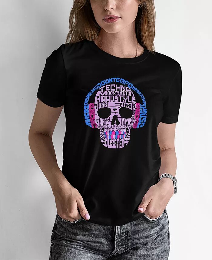

Женская футболка с надписью Word Art Styles of EDM Music LA Pop Art, черный