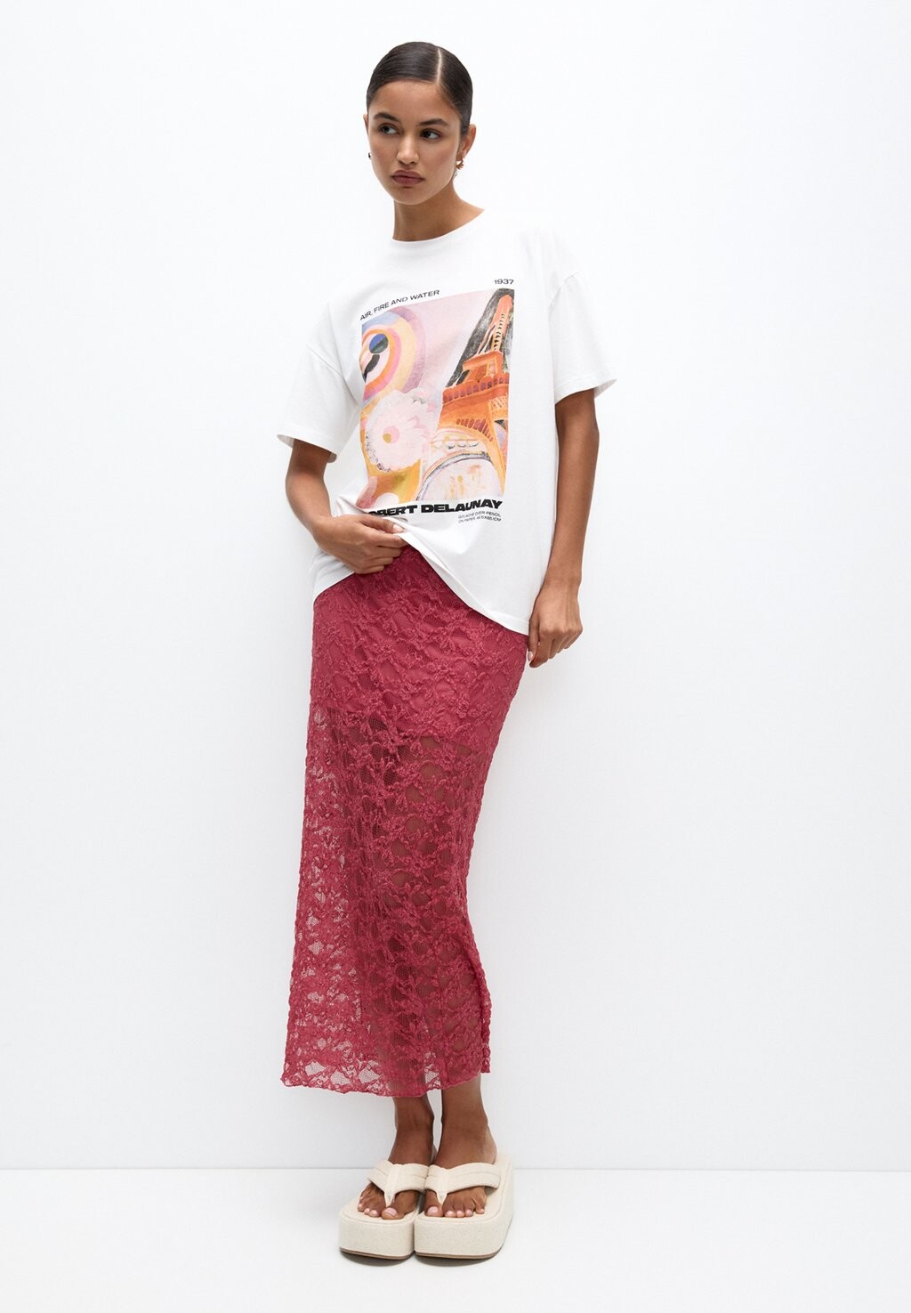 

Принт на футболке ROBERT DELAUNAY ART PULL&BEAR, белый