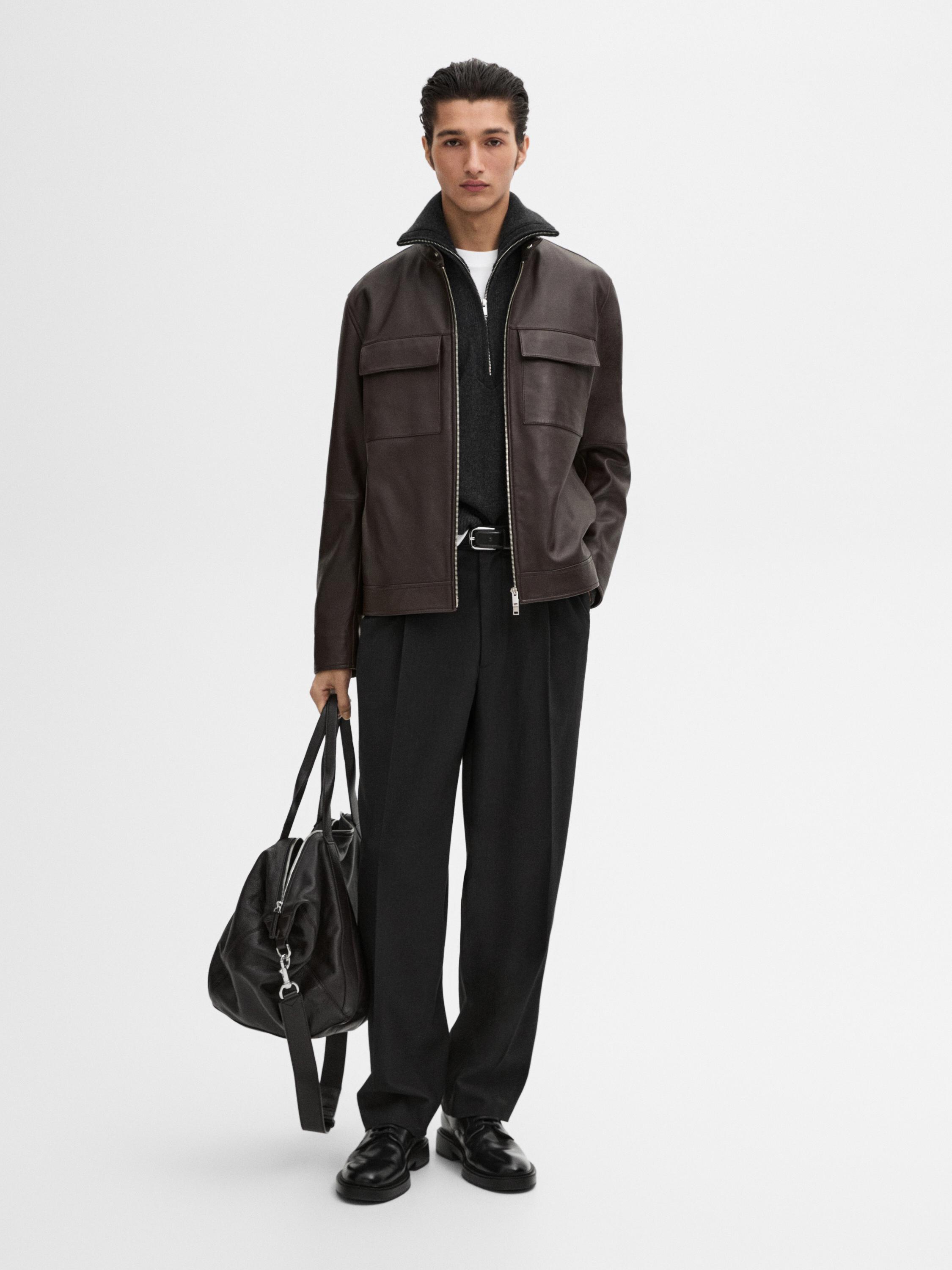 

Куртка из кожи наппа с карманами Massimo Dutti, коричневый