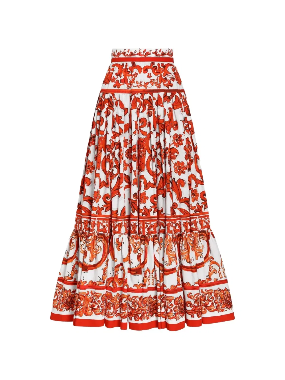 Длинная юбка из поплина с майоликовой печатью Dolce & Gabbana, белый
