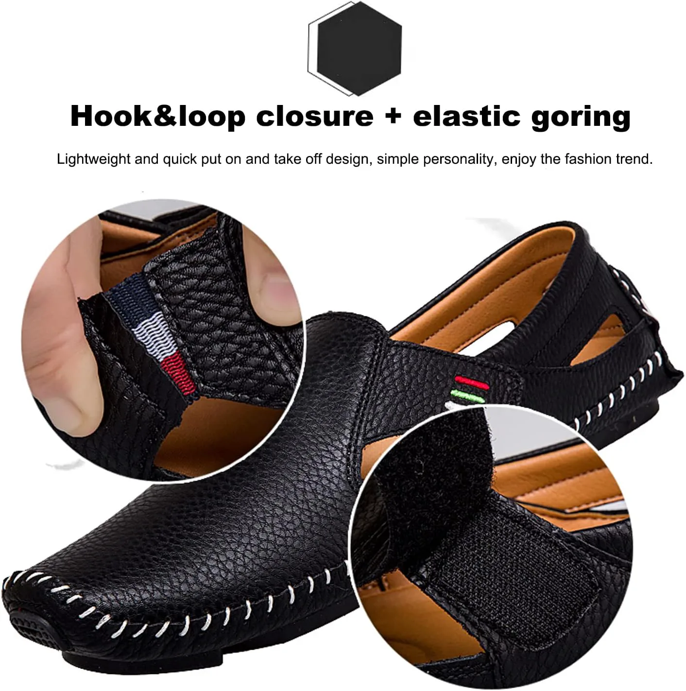 

Мужские кожаные лоферы с квадратным носком и мягкой подошвой на липучке, дышащие и удобные, слипоны, мокасины, лодочные туфли, повседневная модная обувь для ходьбы и вождения EFTCAL, черный