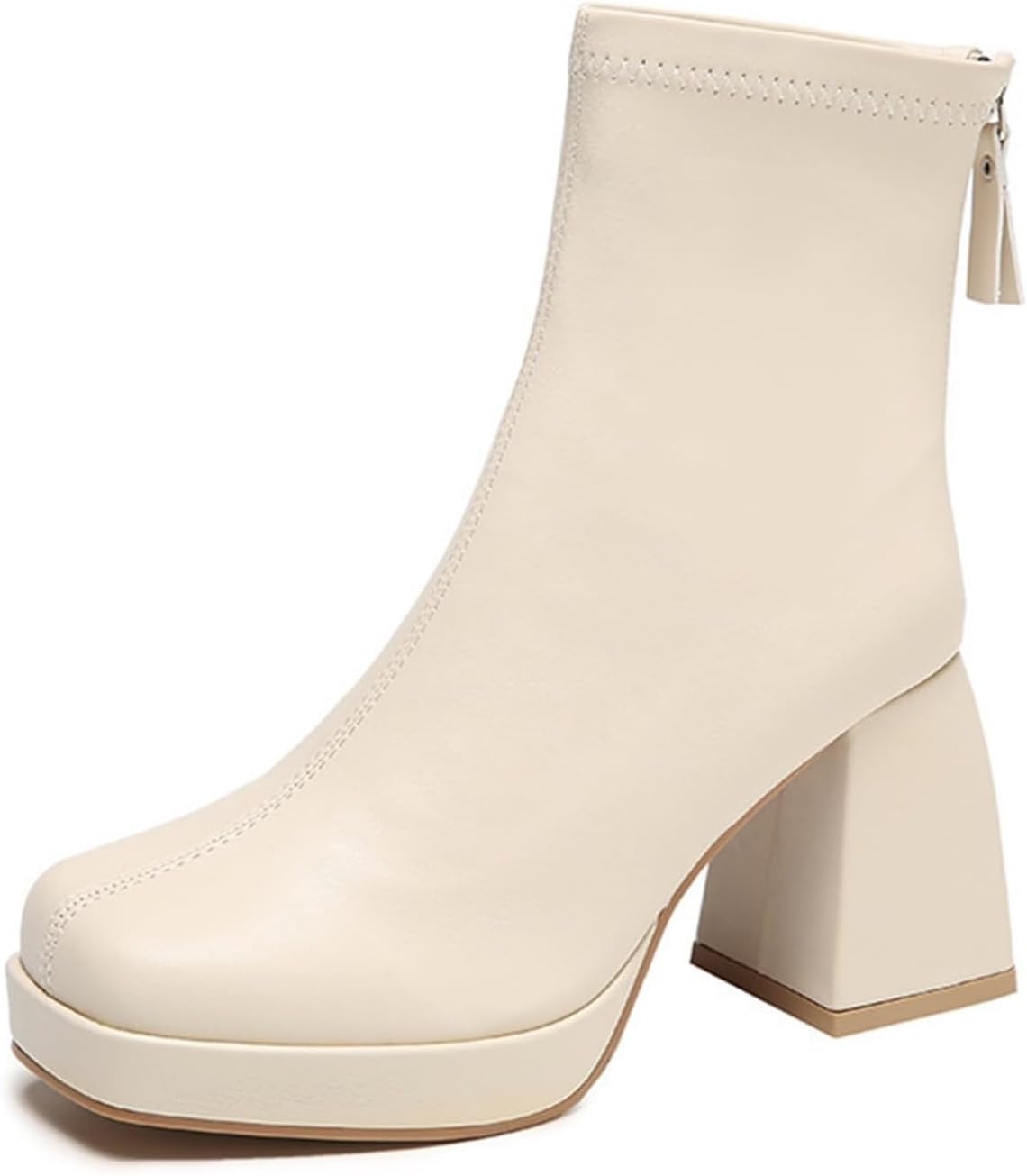 

Женские ботильоны с квадратным носком на высокой толстой подошве, короткие ботинки на каблуке, удобные, вечерние и повседневные, с платформой и боковой молнией Movnebyro, бежевый