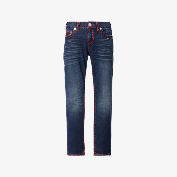 

Стрейч-джинсы True Religion с зауженными штанинами и декоративной строчкой, темно-синий