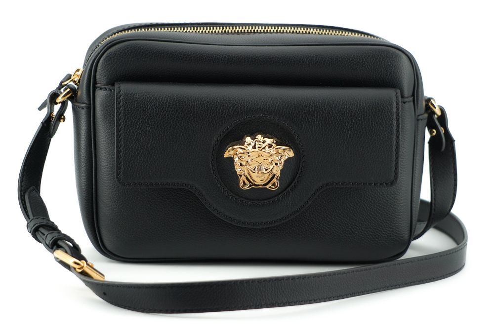 

Элегантная черная сумка через плечо из телячьей кожи для камеры Versace