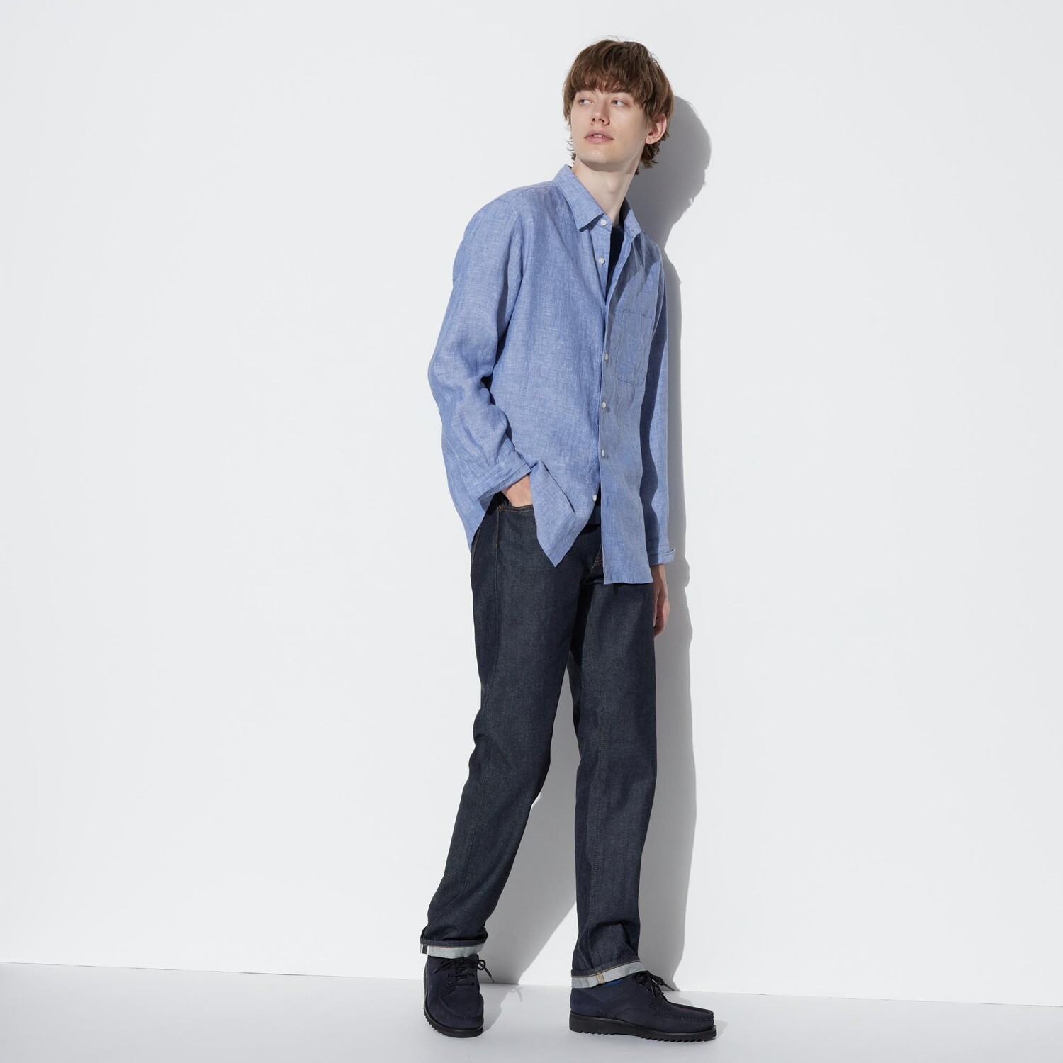 Рубашка UNIQLO льняная премиум-класса с длинным рукавом, оливковый — фото 2
