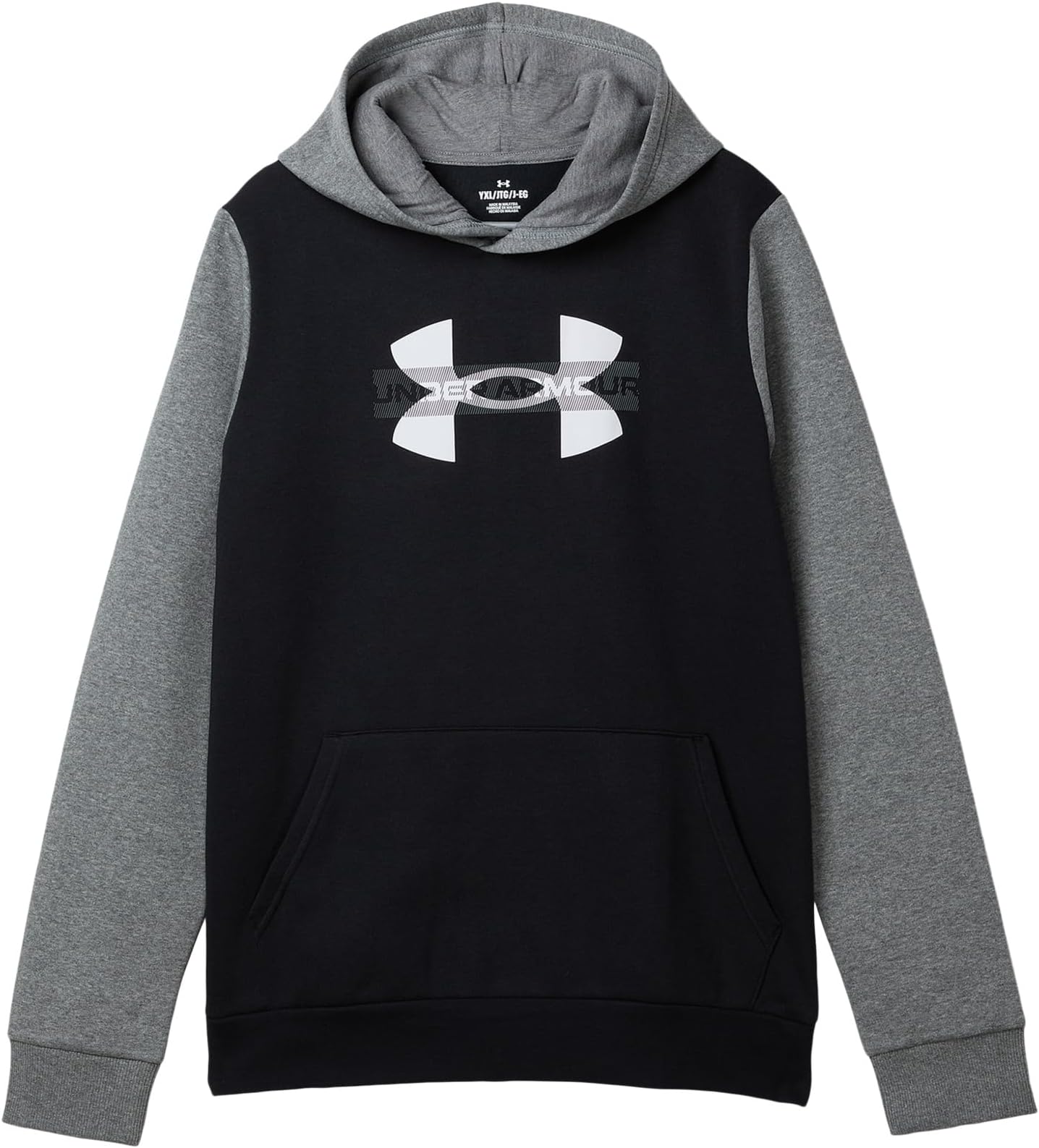 

Худи Under Armour Kids Rival Fleece Colorblock Graphic Hoodie, цвет Black/Castlerock Light Heather/White