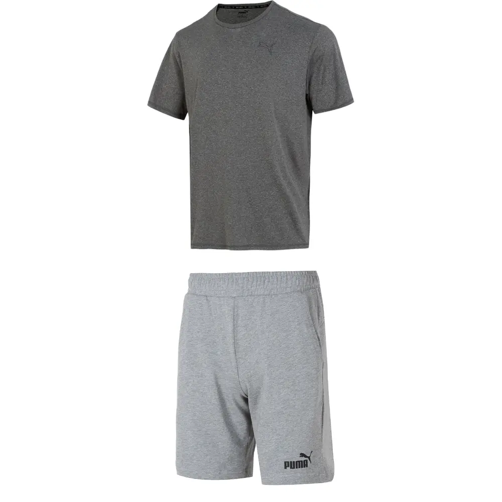

Повседневный спортивный мужской комплект: темно-серый топ + серые шорты Puma, темно-серый