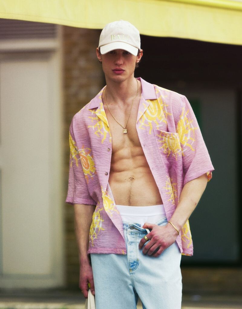 

Розовая свободная рубашка с короткими рукавами и принтом Topman