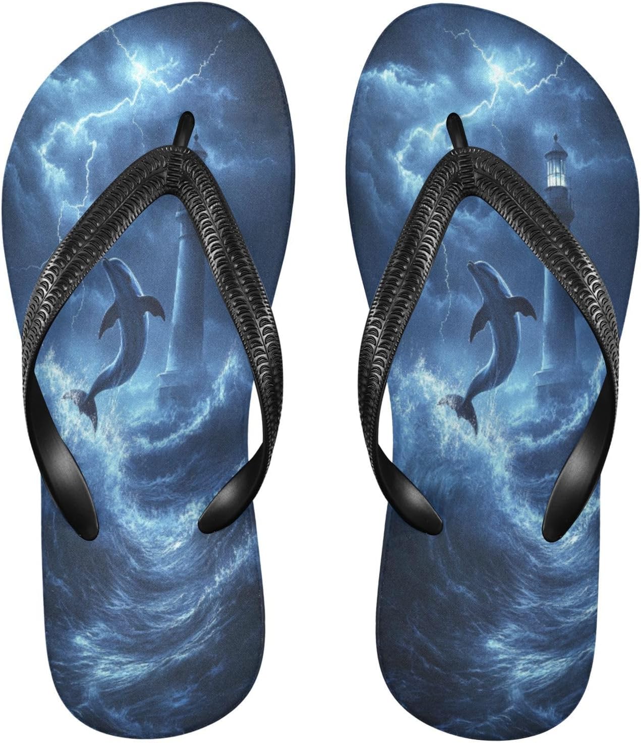 

Сланцы с пляжным душем, резиновые нескользящие летние тапочки, мужские и женские обувь для прогулок, синие с темной волной и маяком Sinestour