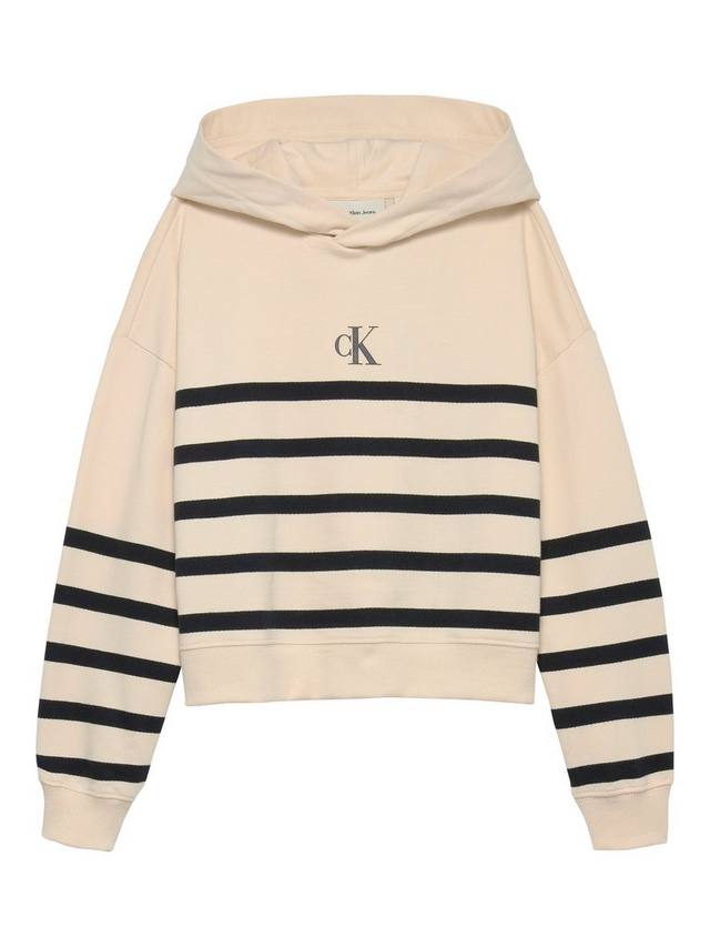 

Детская хлопковая худи в боксовом крое с полосками Calvin Klein, White/Black