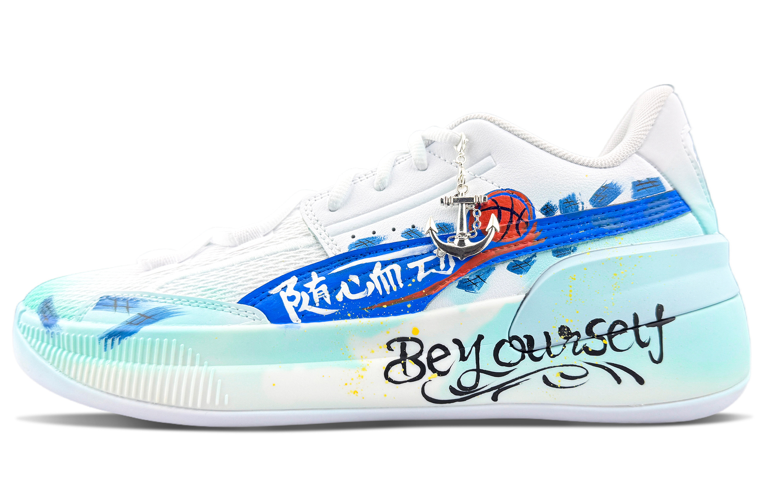 

PUMA Мужские баскетбольные кроссовки Clyde Hardwood Team Abrasion Resistant low top белые синие