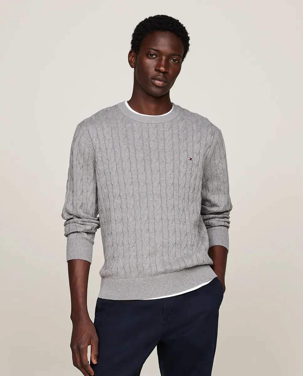 

Мужской джемпер с косами и круглым вырезом Tommy Hilfiger, серый