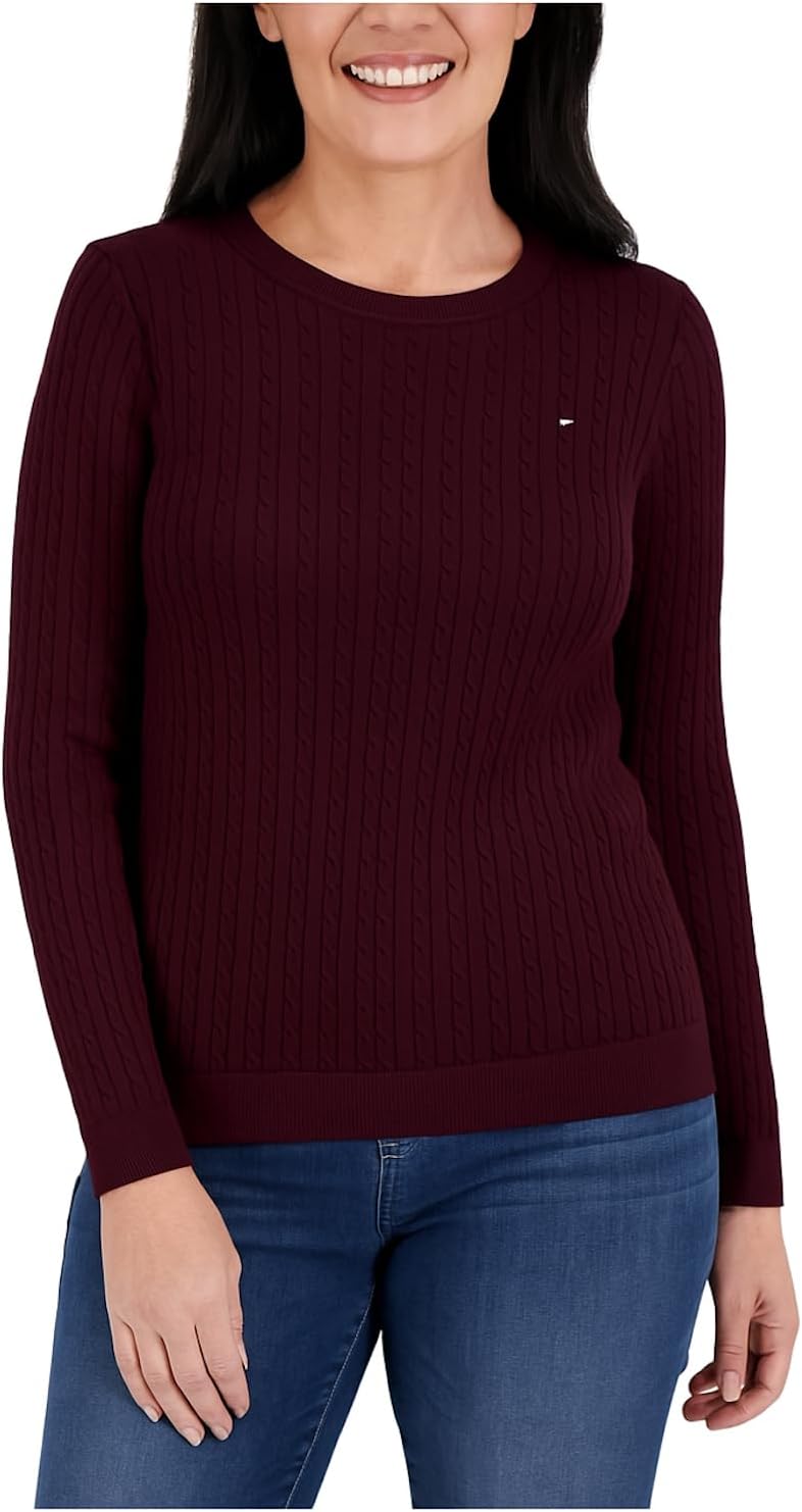 

Женский свитер Tommy Hilfiger с длинными рукавами из хлопка и косами, Purple