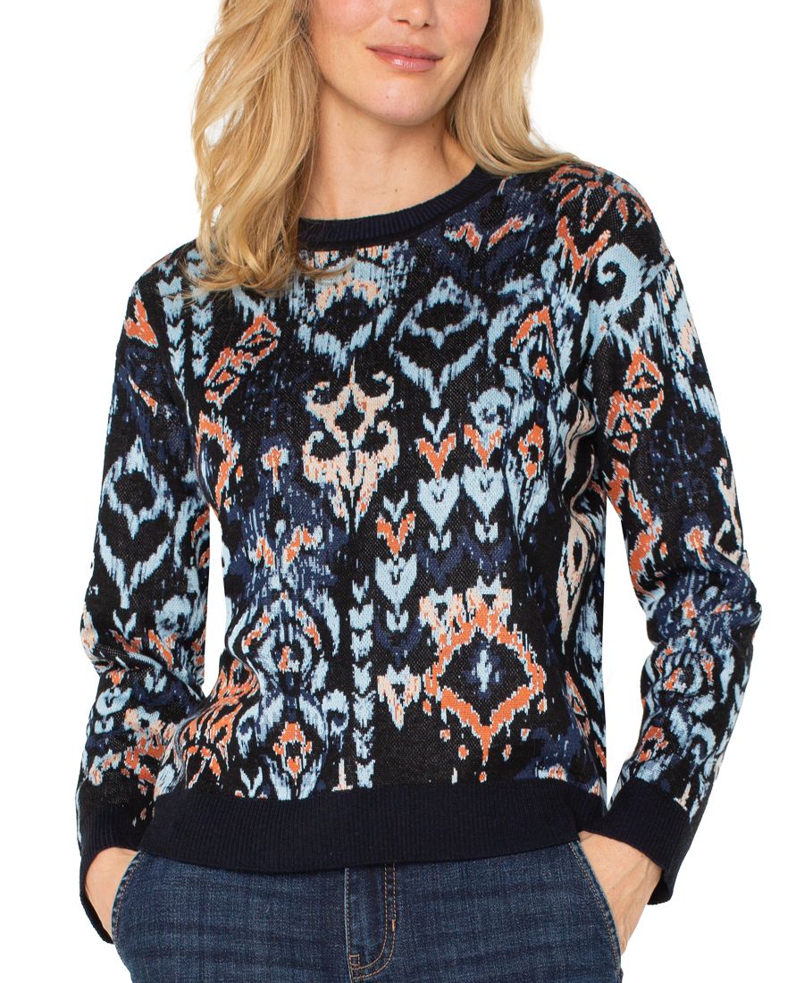 

Укороченный жаккардовый свитер со спущенными плечами Liverpool Los Angeles, Blue Multi Ikat