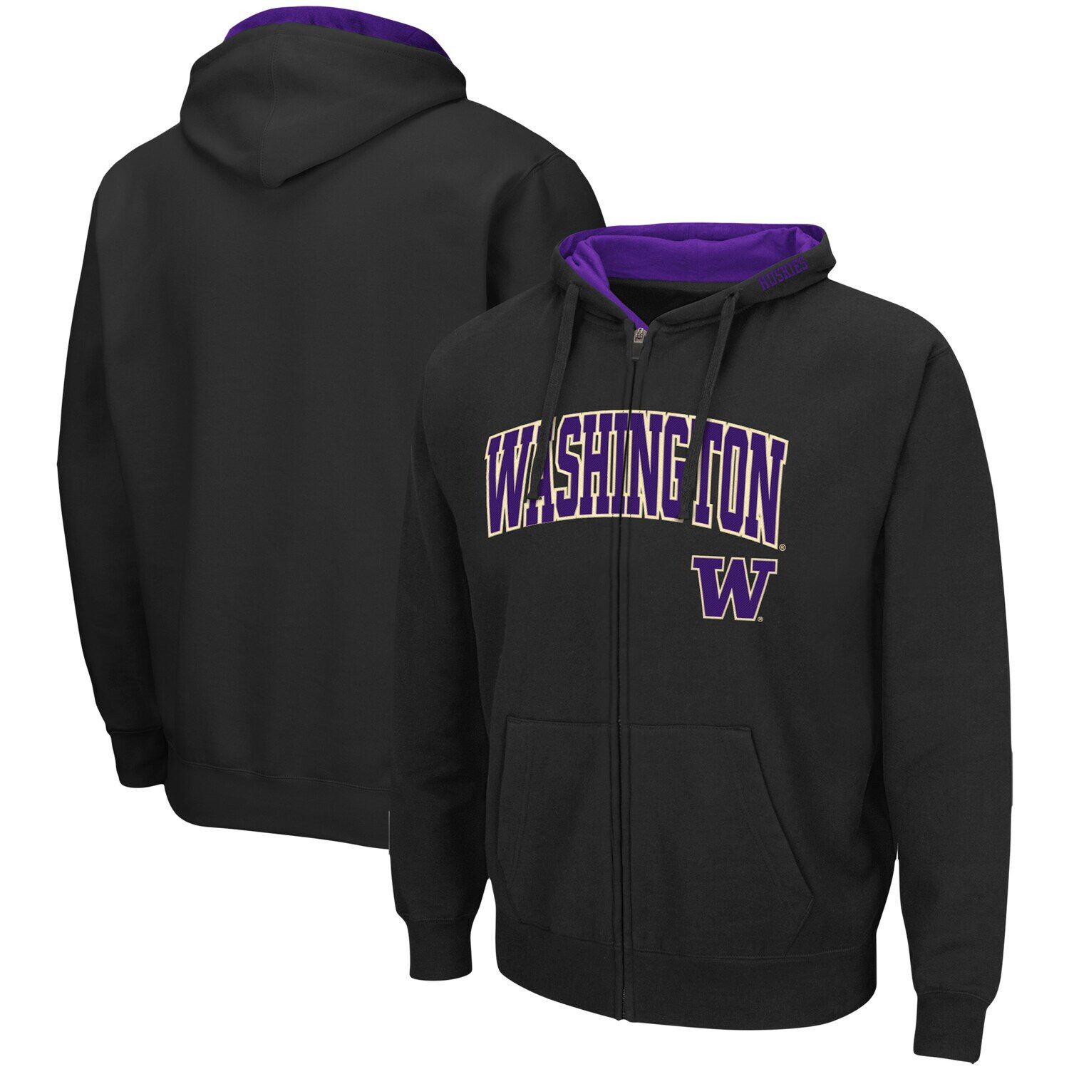 

Мужская черная толстовка с молнией во всю длину Washington Huskies Arch & Logo 3.0 Colosseum