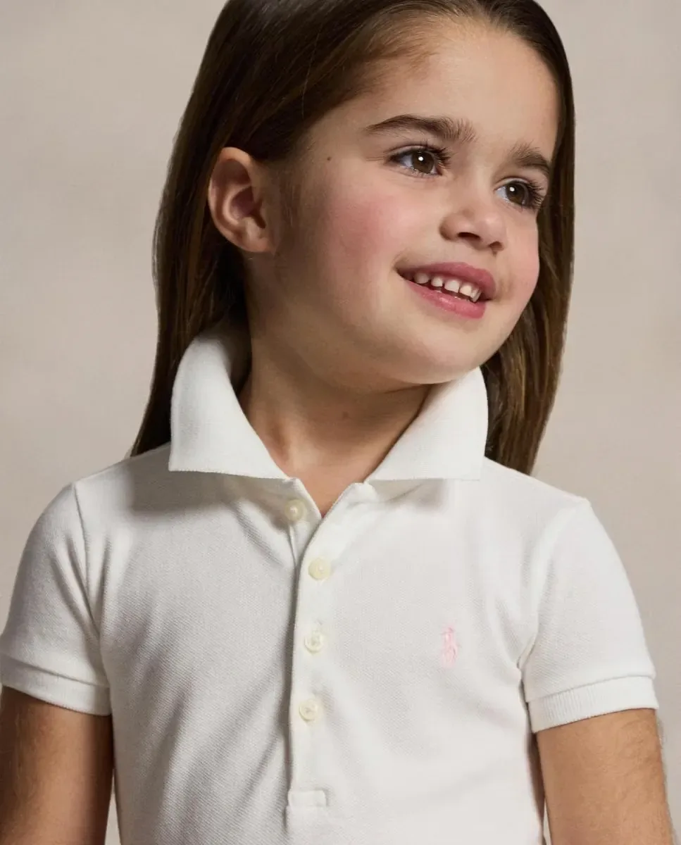 Детское платье поло из эластичного пике Polo Ralph Lauren, белый — фото 3
