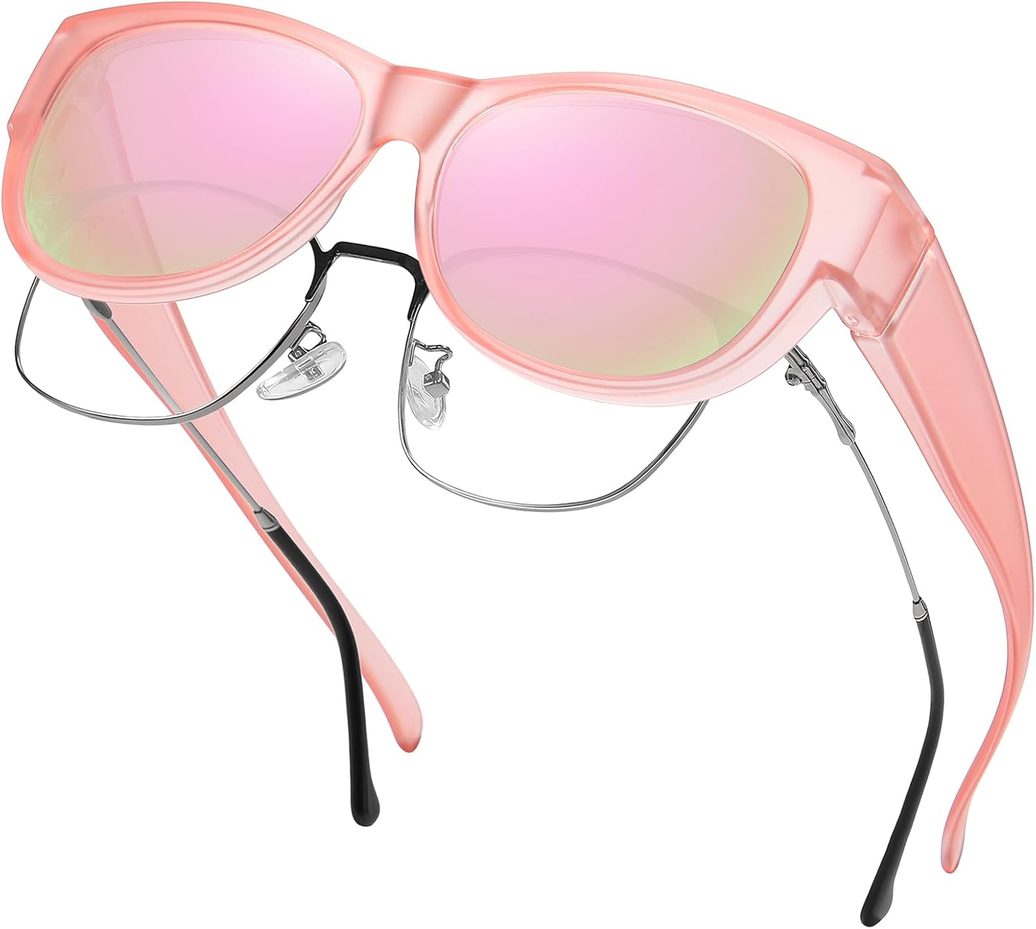 

Солнцезащитные очки GEGURI Fit Over Glasses с поляризацией, для женщин и мужчин, стильный дизайн «кошачий глаз», 100% защита от УФ-излучения, Matte Pink Frame Pink Lens