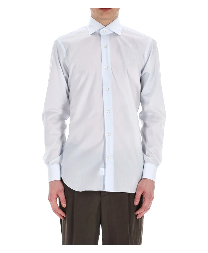 

Прозрачная голубая рубашка из поплина, сшитая на заказ. Barba, синий