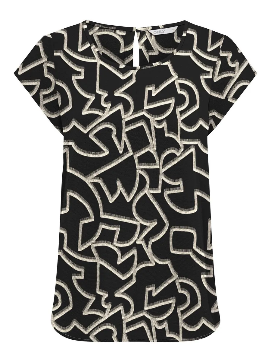 

Блузка-рубашка ONLY "ONLNOVA LIFE S/S TOP AOP PTM", цвет Black Aop:475 Great Geo