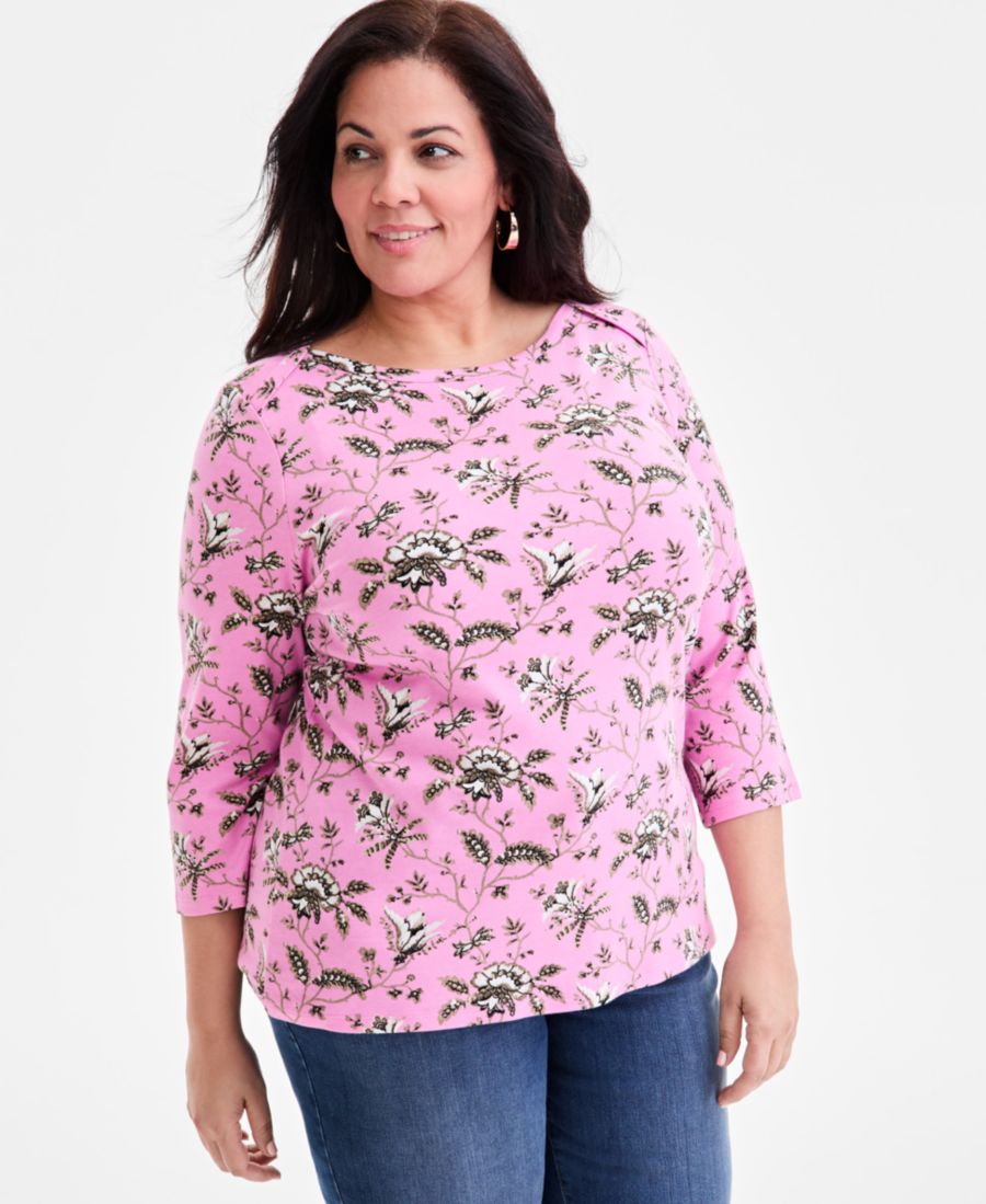 

Хлопковая блузка большого размера с вырезом-лодочкой Style & Co, Fuchsia Petal Combo