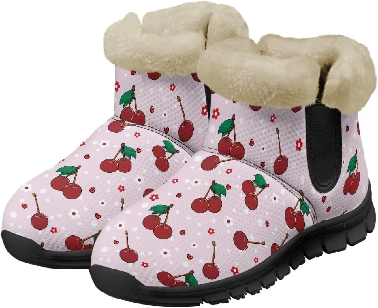 

Зимние теплые ботинки для взрослых, ботильоны до щиколотки, легкое надевание и снятие, противоскользящие, легкие обувь для женщин и мужчин Noprintge, Cherry